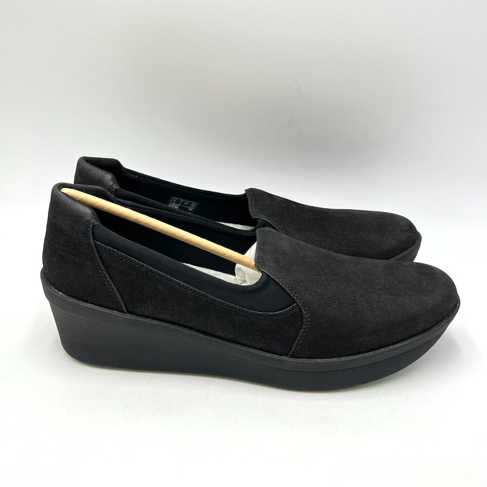 Clarks Womens Size 11 Step Rose Moon Black Comfort Wedges Loafers Shoes New